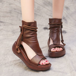 Stelly's Place Shoes Casual Fashion New High-top Increased Slope Heel Sandals Soft Leather Thick Bottom Sandals