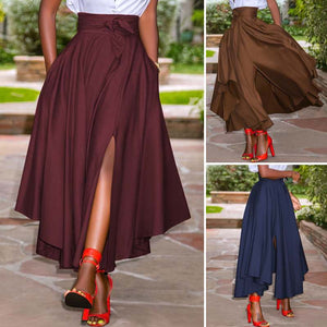 SP Long Maxi Skirt Zipper High Waist A-line Skirt Solid