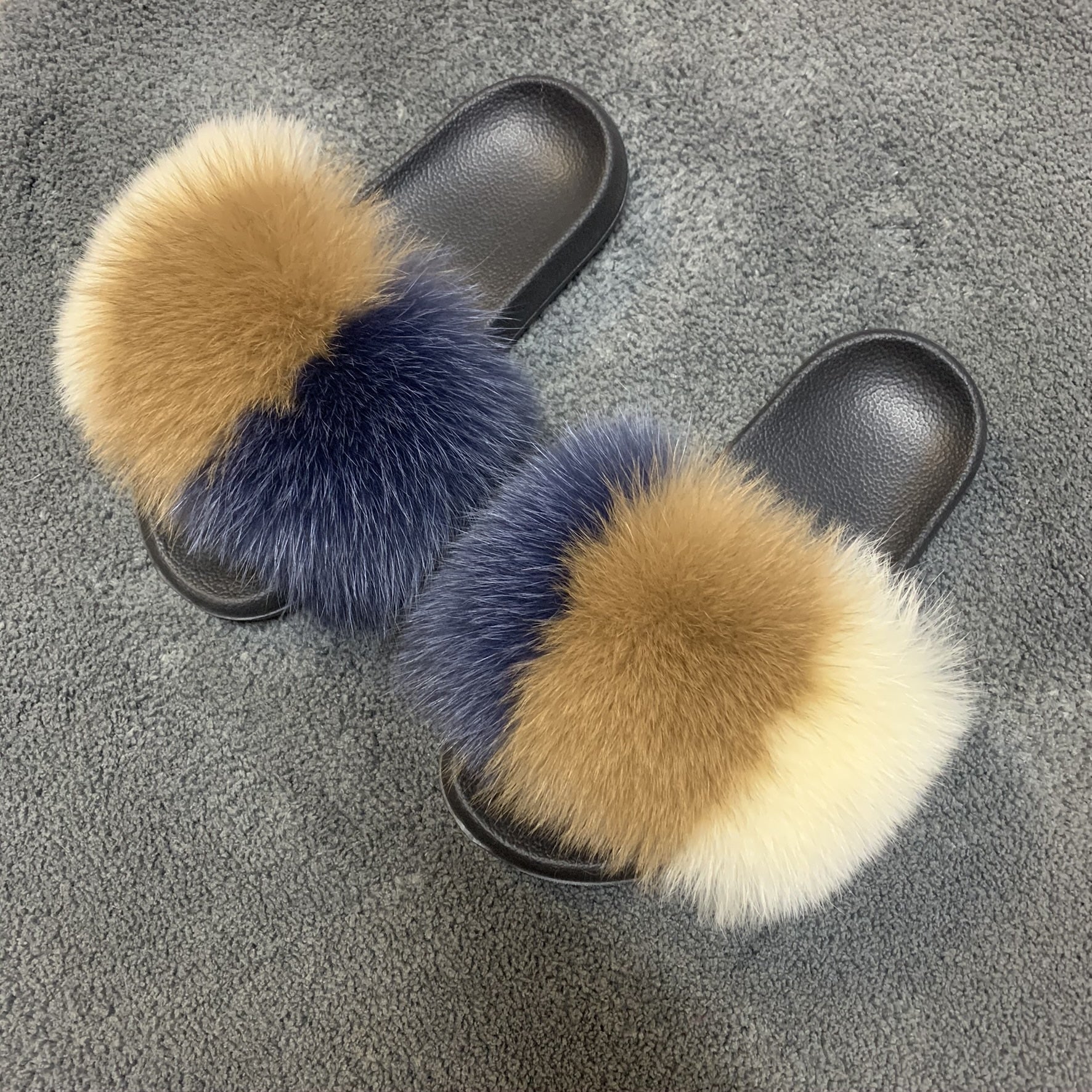 C Stelly's Place Women's solid color Fluffy Fur Slide ins shoes