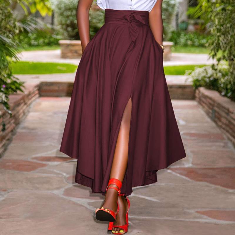 SP Long Maxi Skirt Zipper High Waist A-line Skirt Solid