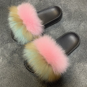 C Stelly's Place Women's solid color Fluffy Fur Slide ins shoes