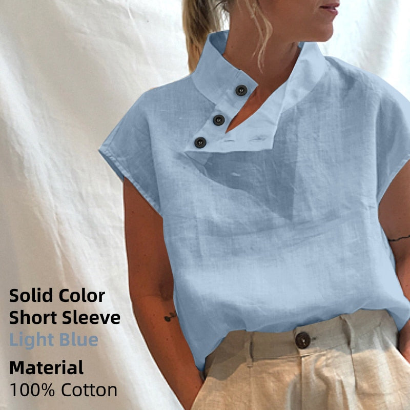 Celmia Stylish Women Shirts 2021 Summer Cotton Linen Oversized Blouses Short Sleeve Blusas Casual Loose Camisas Solid Tunic Top