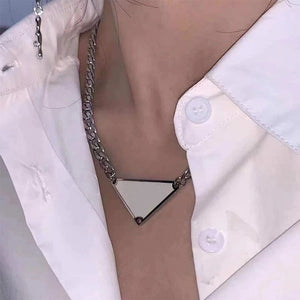 Inverted Triangle Necklace Metal Label Pendant Street Men And Women With Collarbone Chain Hip-Hop Temperament Choker