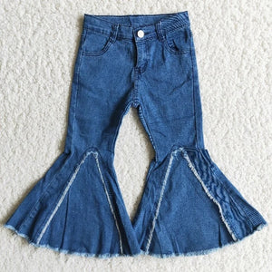 Wholesale Baby Girls Pants Denim Bell Bottom Kids Boutique Fashionable Bleach Children Toddler Blue Cute Jeans Trousers Clothes