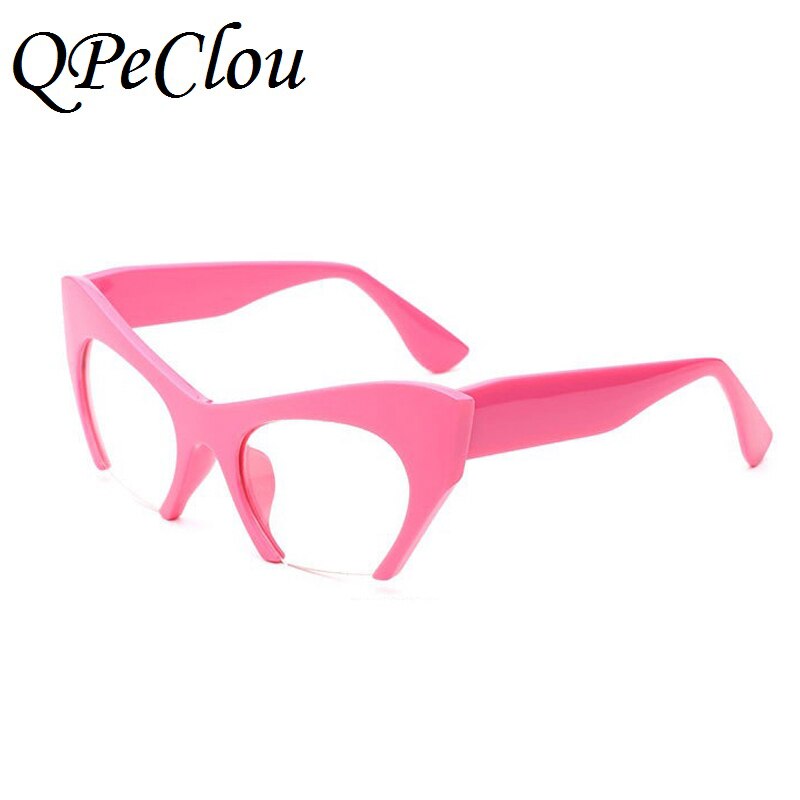 QPeClou Small Half Frame Cat Eye Glasses Frame Women Brand Vintage Cateye Clear Lens Glasses Ladies Oculos 2017 Eyeglasses Frame