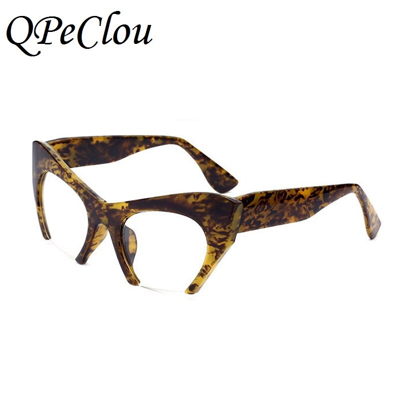 QPeClou Small Half Frame Cat Eye Glasses Frame Women Brand Vintage Cateye Clear Lens Glasses Ladies Oculos 2017 Eyeglasses Frame