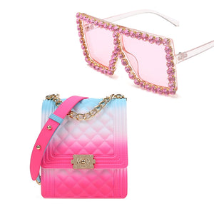 Colorful Glasses Fashion Summer Colorful Candy Jelly Purse Ladies Purses And Sun Glasses Set Handbag For Women Shoulder Bags