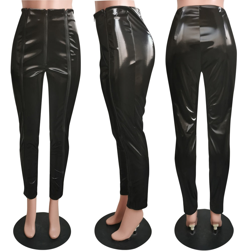 SP Casual Women Pants PU leather Pants Women Skinny Zipper sweatpants Fitness Pants Streetwear