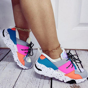 SP Footwear Mixed Colors Lace Up Platform Light Casual Ladies Running Shoes