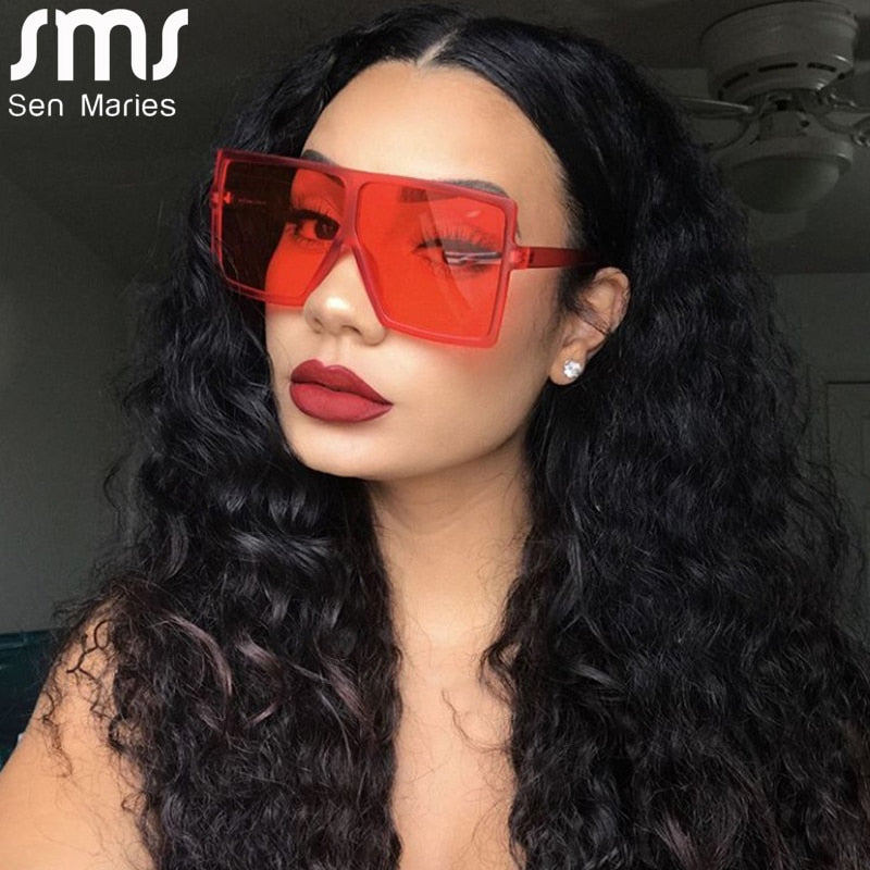 SP Oversized Square Sunglasses New Luxury Brand Trendy Flat Top Clear Lens UV400