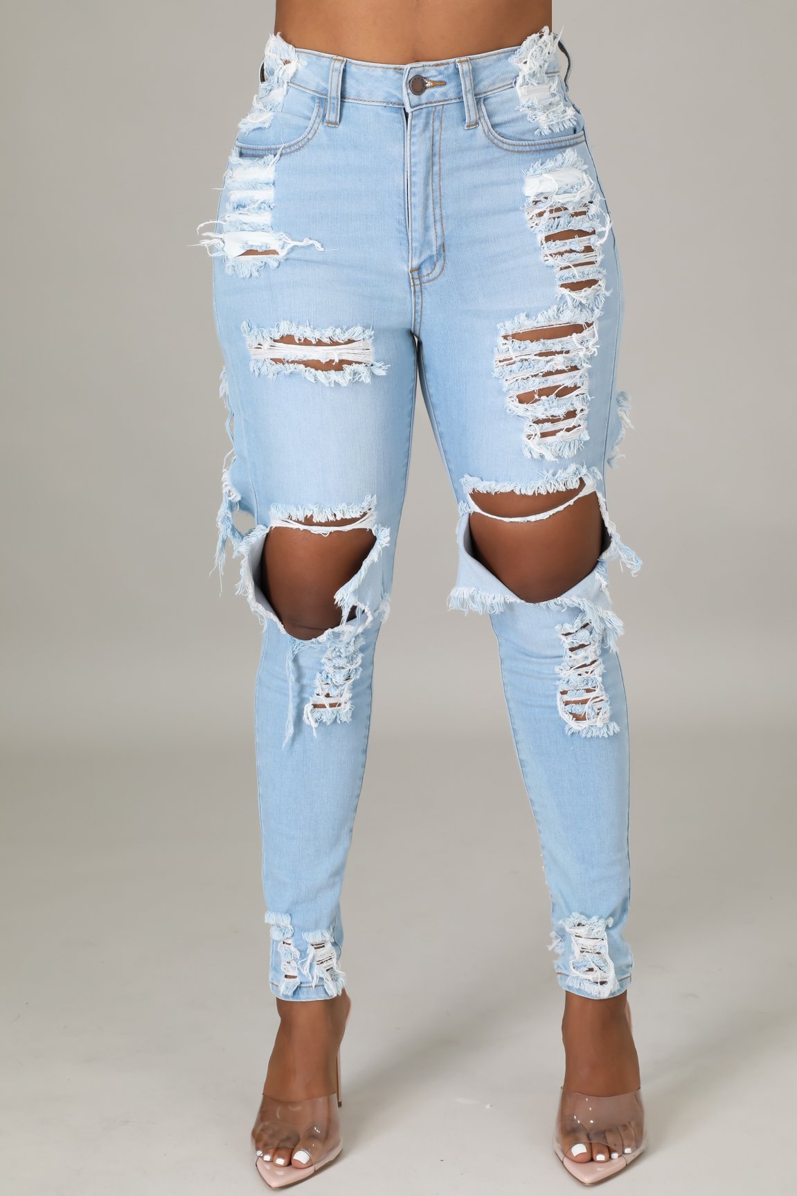 SP Blue Little Feet Jeans Women Street Style Sexy Mid Rise Distressed Stretch Skinny Hole Denim Pants