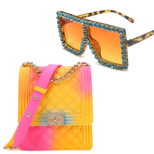 Colorful Glasses Fashion Summer Colorful Candy Jelly Purse Ladies Purses And Sun Glasses Set Handbag For Women Shoulder Bags