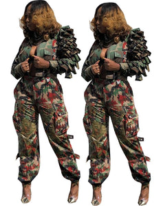 SP Ruffle Design Camo Women Jacket