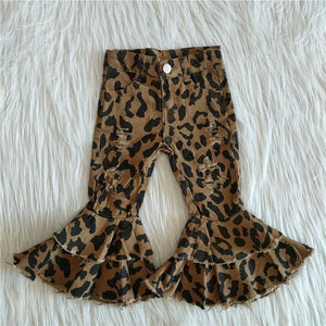 Wholesale Baby Girls Pants Denim Bell Bottom Kids Boutique Fashionable Bleach Children Toddler Blue Cute Jeans Trousers Clothes