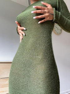 STELLY'S PLACE WJFZQM New Knitted Bodycon Dress Fairy Casual Fashion Streetwear Women Autumn Y2K Solid O-neck Long Sleeve Maxi Dresses