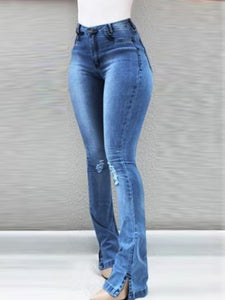 SP High Waist Ripped Bell-Bottom Jeans Women Denim Pants