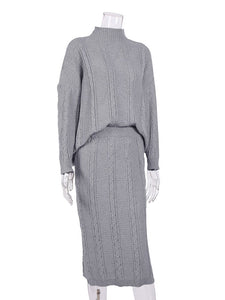 SP OOTN Gray 2 Piece Set Turtleneck Pullovers Long Skirt Office Ladies Autumn Winter Warm Women's Sweaters Suit