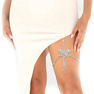 STELLY'S PLACE Boho Crystal Butterfly Thigh Chain Body for Women Sexy Bikini Tassel New Cubic Zirconia Leg Chain Beach Body Jewelry Accessories
