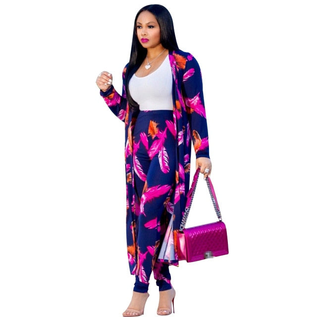 Stelly'sPlace Women print long sleeve cardigan pants summer two piece set long cardigan pants 2 piece set summer women&#39;s suits loose sexy