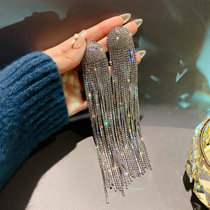 Stellys Place FYUAN Long Tassel Rhinestone Drop Earrings for Women Ovsize Crystal Dangle Earrings Fashion Jewelry