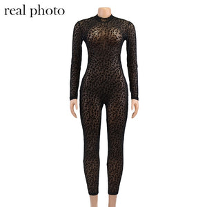 Stellys Place Simenual Animal Instinct Mesh Bodystocking Leopard See Through Velour Long Sleeve Rompers Womens Jumpsuit Sexy Midnight Clubwear