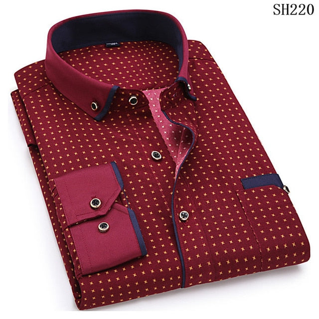 Stellys Place Fashion Print Casual Men Long Sleeve Button Shirt Stitching Pocket Design Fabric Soft Comfortable For Men Dress Slim Fit 4XL 8XL