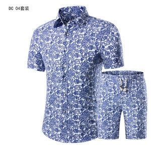 Stellys Place Summer Mens Fashion 2021 Gold Luxury Designer Shirts For Mens Set Fancy Hawaii Beachwear Floral Printed Mens Short Sleeve Club