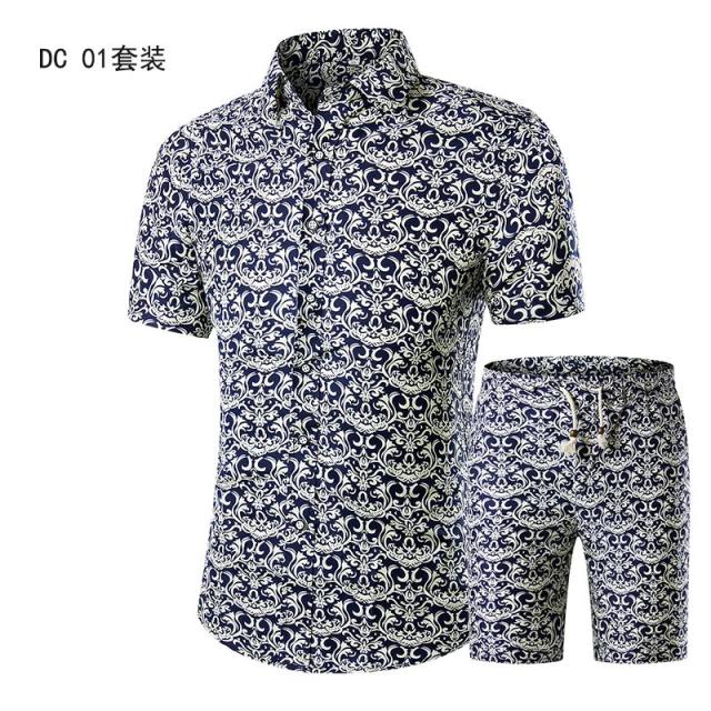 Stellys Place Summer Mens Fashion 2021 Gold Luxury Designer Shirts For Mens Set Fancy Hawaii Beachwear Floral Printed Mens Short Sleeve Club