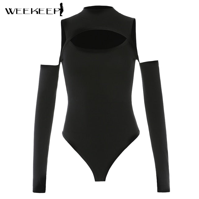 Weekeep Black Hollow Out Sexy Harajuku Bodysuit Womens Off Shoulder Streetwear Party Club Body Jumpers White Rompers Ladies 2021