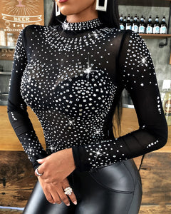 Stelly's Place Long Sleeve Sexy Bodysuit Mesh Tops T-shirt Women Clothing
