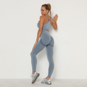 Women&#39;s Sets Skinny Tracksuit Breathable Bra Long Sleeve Top Seamless Outfits High Waist Push Up Leggings Gym Clothes Sport Suit